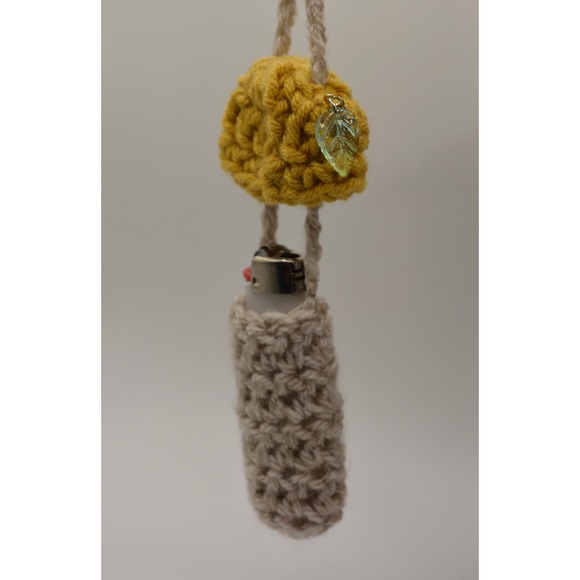 Crochet Mushy Lighter Holder 100% Recycled Handmade Keychain Necklace - Picture 5 of 8